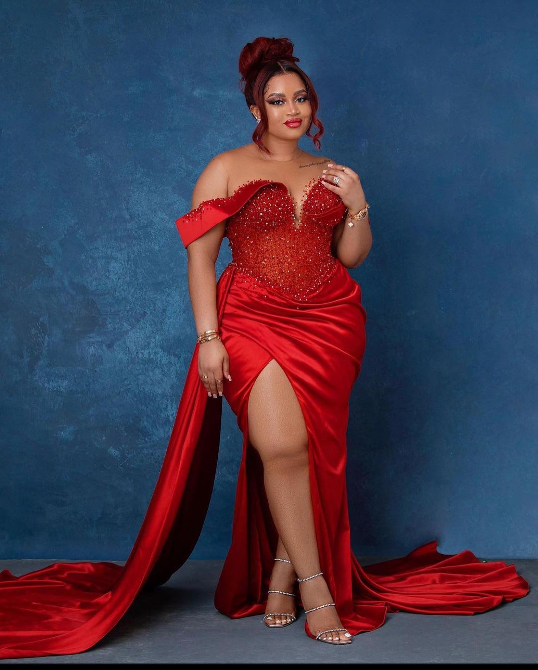 Plus Size Arabic Aso Ebi Red Mermaid Sexy Prom Dresses Sheer Neck Satin Evening Formal Party Second Reception Birthday Engagement Bridesmaid Gowns Dre