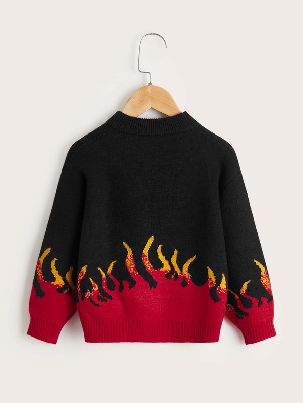 Toddler Boys Fire Pattern Drop Shoulder Sweater SHE