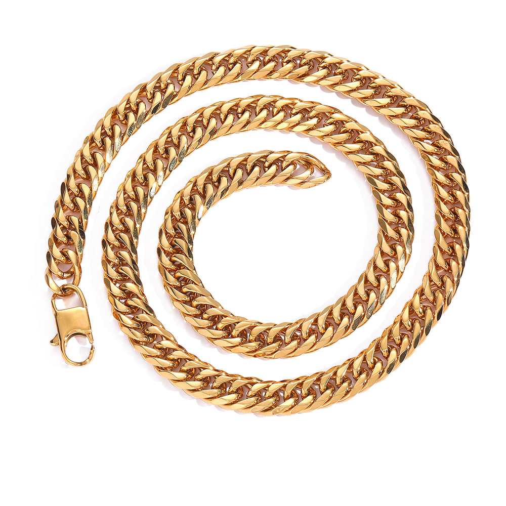 Cuban Link Chain Necklace Bracelet Set Heavy 18K Real Gold Plated Stainless Steel Metal Necklace for Men Fashion Jewelry