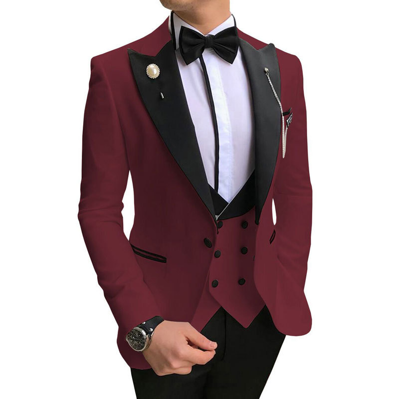 Classic White Men Suit Groom Wear Three Piece Wedding Tuxedos Black Peaked Lapel Slim Fit Mens Suits Jacket Vest Pants Prom Party Blazer