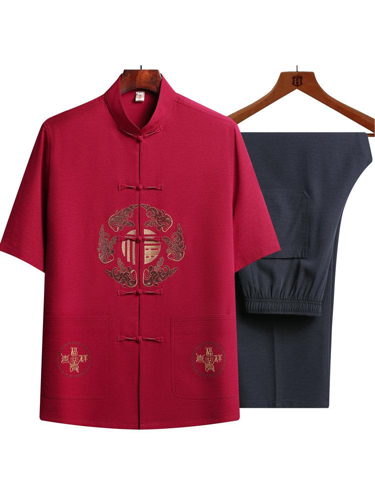 Men's Tracksuits Summer Men Oriental Short Sleeve Tunic Top And Pant 2PCS Suit Set Red Navy Blue Gray Chinese Embroidery Tangzhuang Twinset, Beige
Men's Tracksuits Summer Men Oriental Short Sleeve Tunic Top And Pant 2PCS Suit Set Red Navy Blue Gray Chinese Embroidery Tangzhuang Twinset, Beige