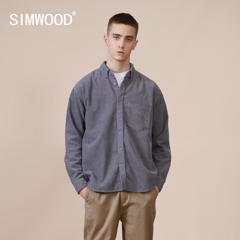 Spring Retro Corduroy Shirts Men Garment Dyed Warm Loose 100% Cotton Plus Size Quality Clothes SK130050 220322