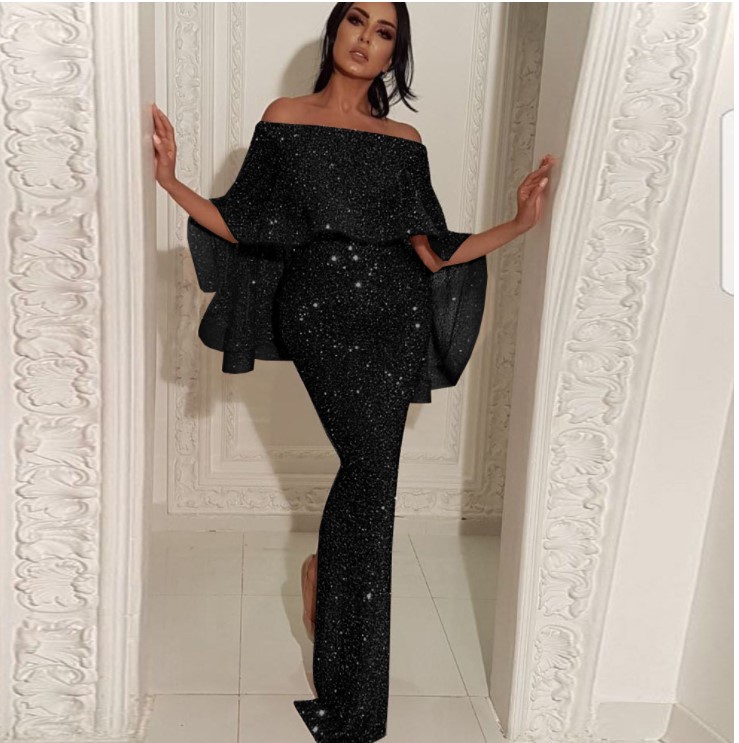 2022 blue Sequins Mermaid Evening Dresses Long Sleeves Front Slit Party Night Gala Dress Formal Party Gown Occasion Prom Dress