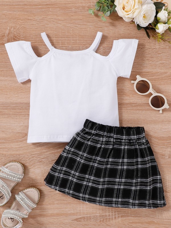 Toddler Girls Cold Shoulder Top & Plaid Skirt SHE
