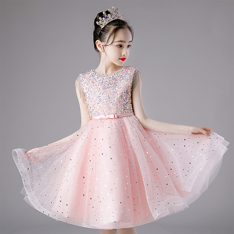 2023 Sequined Flower Girl Dresses Western Garden Weddings Sheer Cap Sleeve Appliqued Blingbling Toddler Kids Birthday Party Gowns