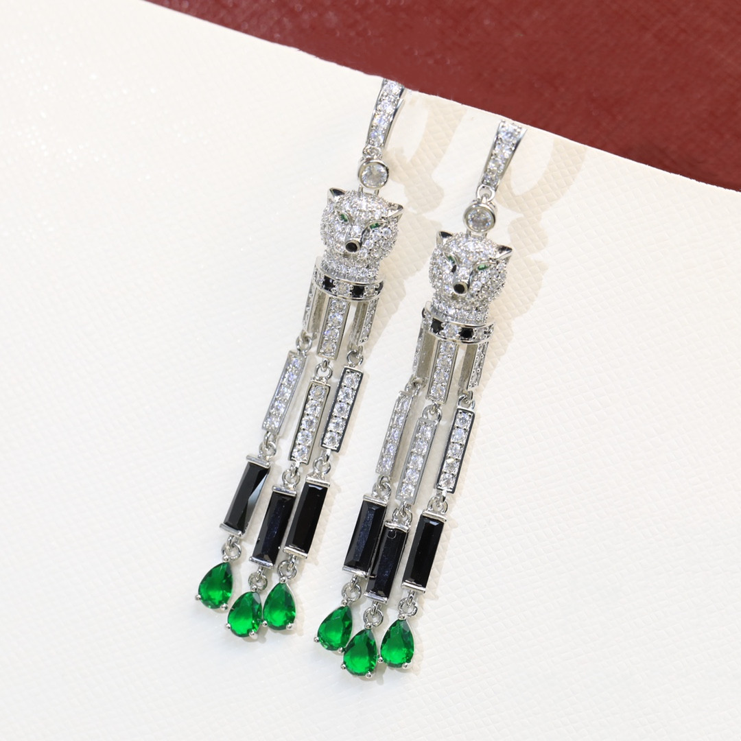 Brand Classic Green Zircon Jewelry Tassels Leopard Water Drop Earrings Women Panthere Earring Full Diamond Panther Earrings