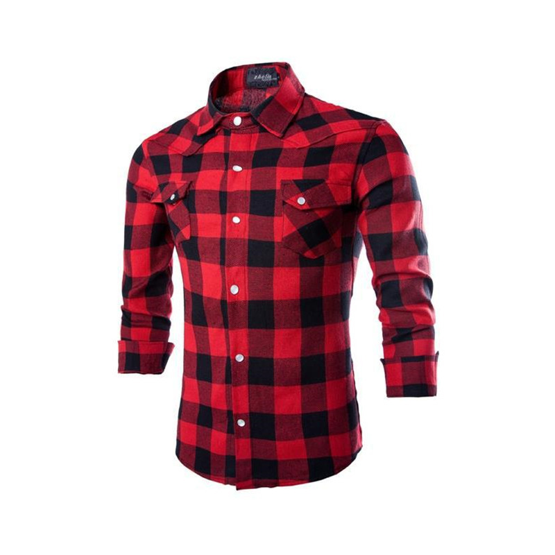 ZOGAA Men's Plaid Shirt Fashion Casual Jewel Button Slim Long Sleeve 220322
