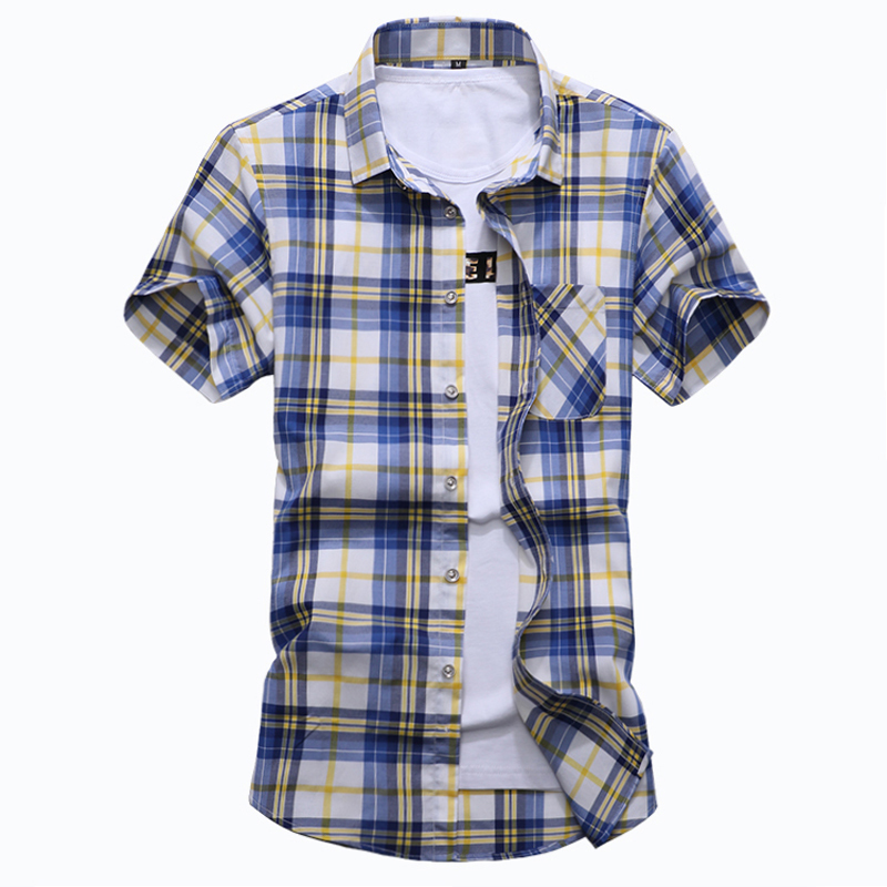 Plus Size M-7XL Summer Fashion Men's Shirt Slim Fit Men Short Sleeve Plaid s Mens Clothes Trend Casual Social 220322