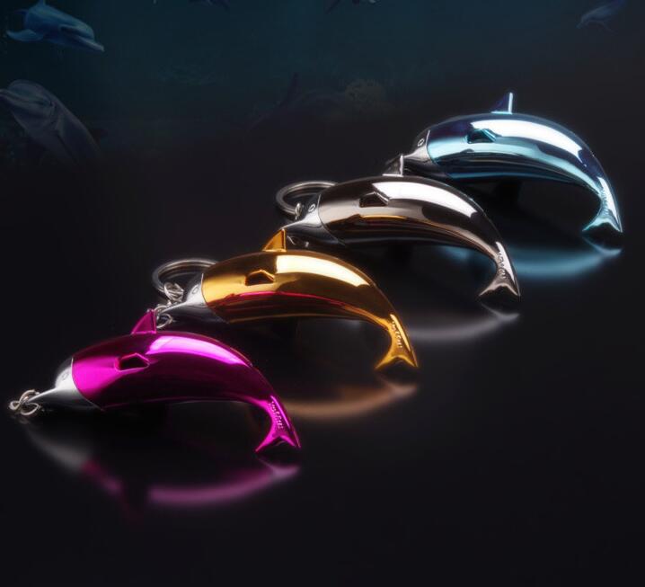 Newest Dolphin Shaped Fire Lighter Keychain Ring Inflatable No Gas Metal Cigar Butane Cigarette Flame Lighters Smoking Tool Home Decorative W260202