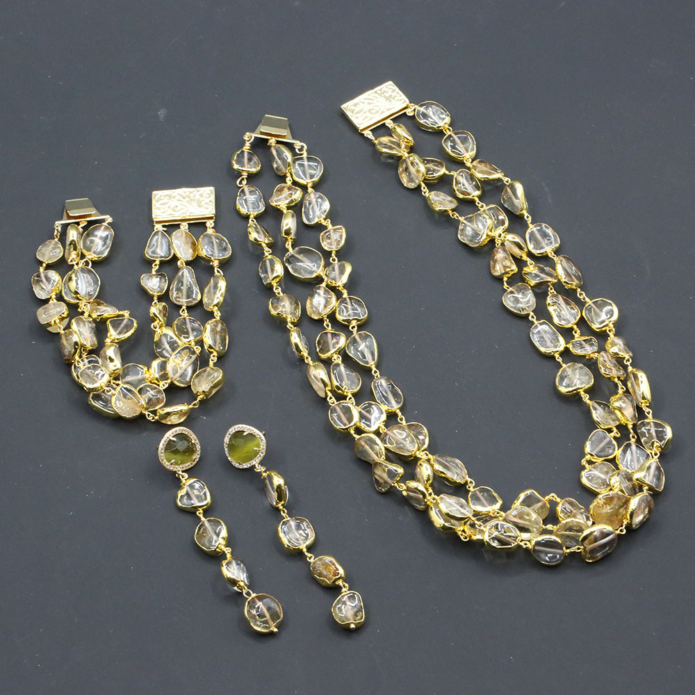 Natural Citrine Freeform Gold Plated Yellow Gemstone Necklace Earrings Bracelet Sets Simple Necklace Jewelry Gifts, Light green
Natural Citrine Freeform Gold Plated Yellow Gemstone Necklace Earrings Bracelet Sets Simple Necklace Jewelry Gifts, Light green