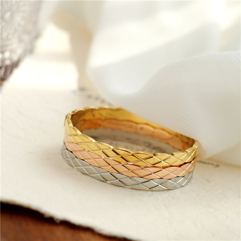 18K gold classic stainless steel bangle bracelets for women diamond rhombus designer luxury love bracelet jewelry