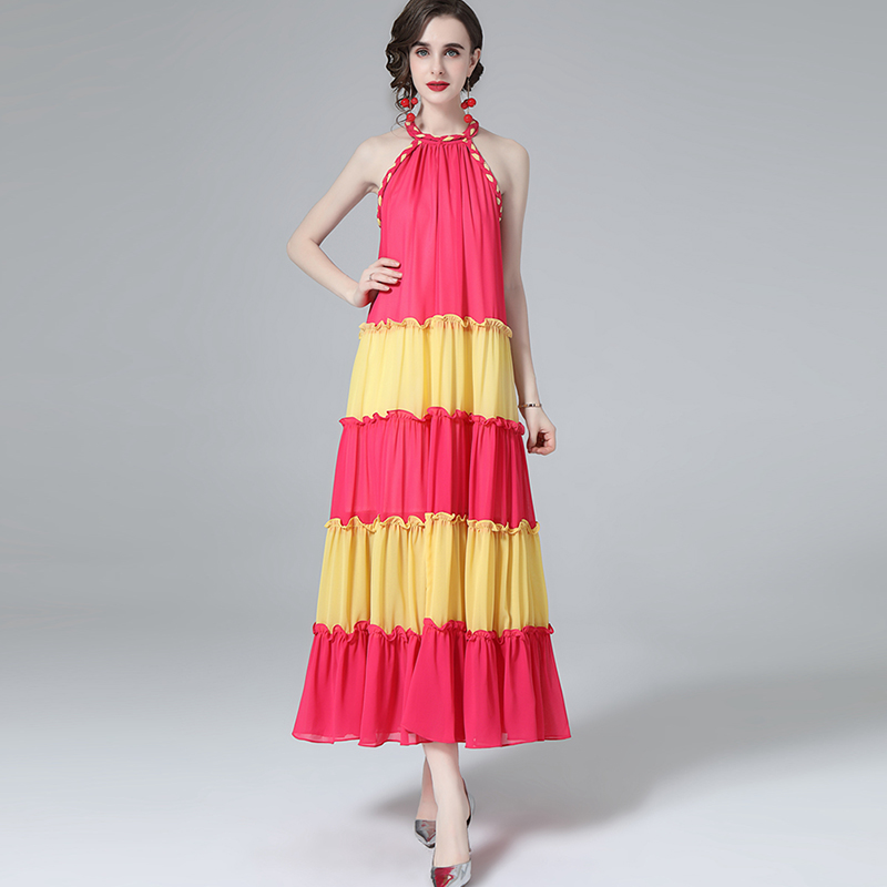Women' Runway Dress Sexy Halter Sleeveless Tiered Ruffles Color Block Fashion Casual Mid Dresses Summer Holiday Vestidos, Multi
Women' Runway Dress Sexy Halter Sleeveless Tiered Ruffles Color Block Fashion Casual Mid Dresses Summer Holiday Vestidos, Multi