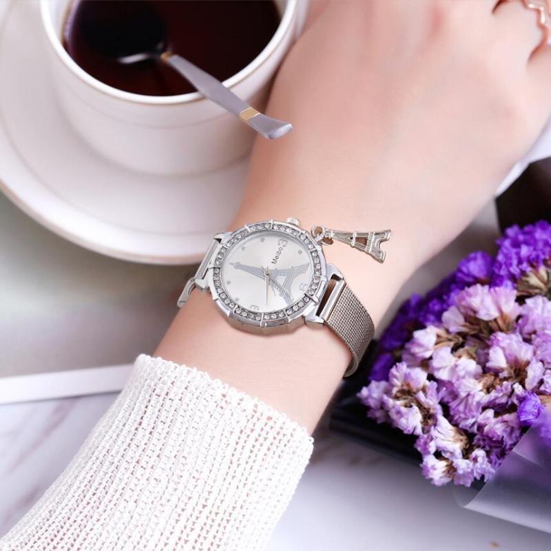 Wristwatches Fashion Women Rose Gold Eiffel Tower Pattern Watch Casual Ladies Stainless Steel Pendant Quartz Relogio Feminino
Wristwatches Fashion Women Rose Gold Eiffel Tower Pattern Watch Casual Ladies Stainless Steel Pendant Quartz Relogio Feminino