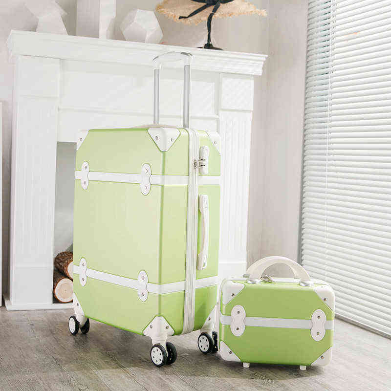Luggage Inch Women Hard Retro Rolling Set Trolley With Cosmetic Bag Vintage Suitcase For Girls J220707