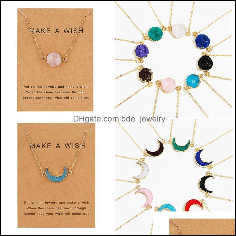 Pendant Necklaces Make A Wish Card Druzy Drusy Women Resin Crescent Handmade Gold Chains For Female Christmas Party Birthd Bdejewelry Dh1Sm
Pendant Necklaces Make A Wish Card Druzy Drusy Women Resin Crescent Handmade Gold Chains For Female Christmas Party Birthd Bdejewelry Dh1Sm