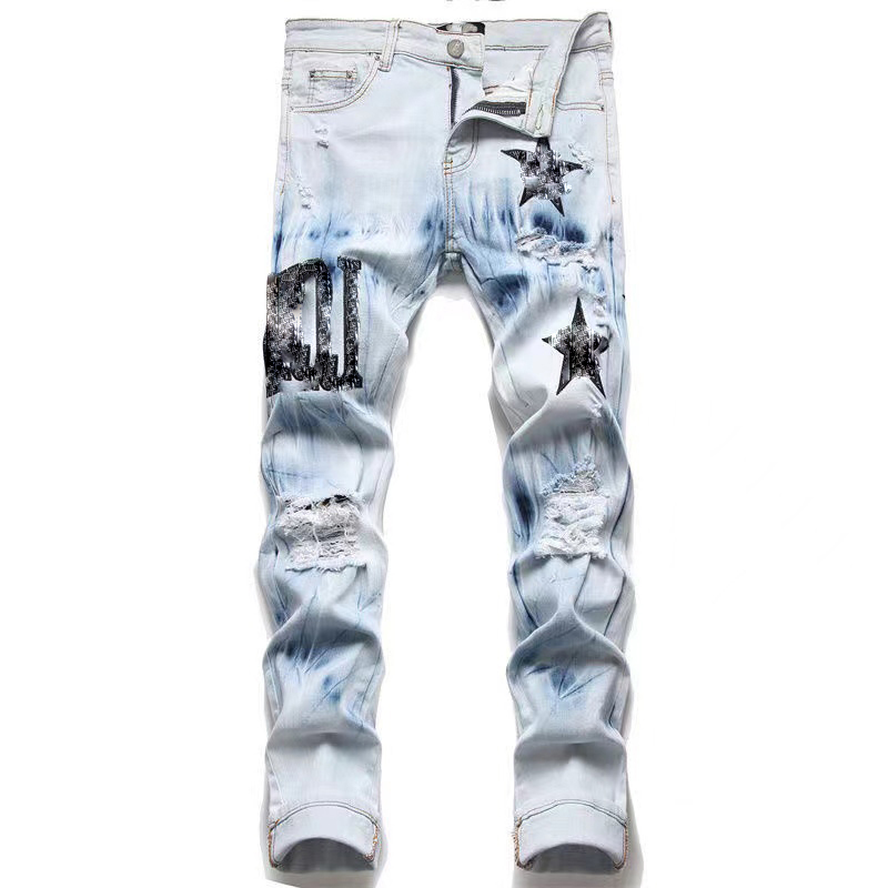 2022 European and American men's designer ripped hip-hop jeans high street fashion tide brand cycling motorcycle embroidery patch slim pencil pants, Test
2022 European and American men's designer ripped hip-hop jeans high street fashion tide brand cycling motorcycle embroidery patch slim pencil pants, Test