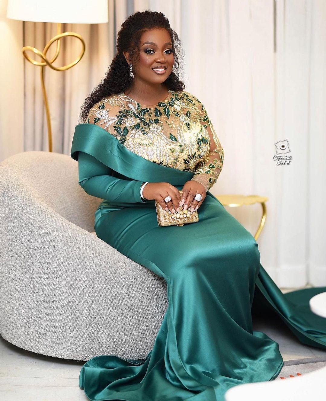 Aso Ebi Hunter Green Mermaid Prom Dresses Beaded Crystals Illusion long sleeve Evening Formal Party Second Reception Engagement Gowns Dress
