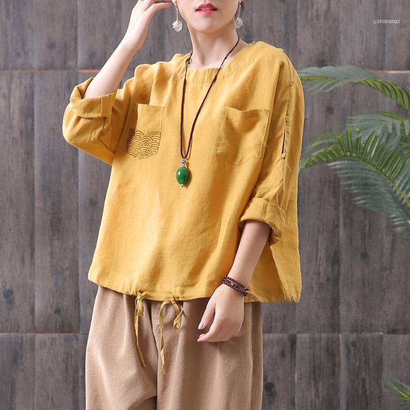 Women's Blouses & Shirts Women Spring Summer 2022 Vintage Cotton Linen Button Shoulder Comfortably Solid Drawstring O-Neck Loose Blouse, Yellow
Women's Blouses & Shirts Women Spring Summer 2022 Vintage Cotton Linen Button Shoulder Comfortably Solid Drawstring O-Neck Loose Blouse, Yellow