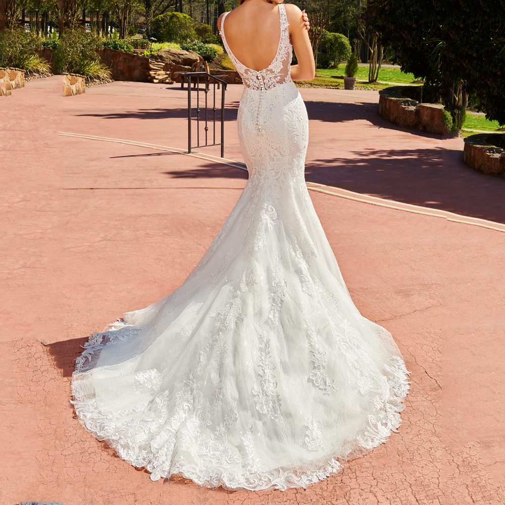 Lace Mermaid Wedding Dresses Floral Applique with Beading Sequins Sweep Train Bridal Gowns with Cape