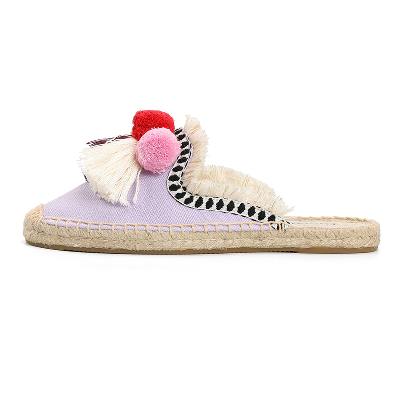 Furry Slippers Women Rubber Hemp Colors Tienda Soludos Spring Summer Tassel Fluffy Ball Canvas Mule Shoes Espadrilles Slides CX220423