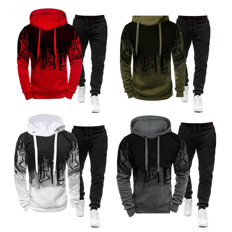 Men's Tracksuits 2Pcs Suit Spring Autumn Men's Sweatshirt Set Splash Ink Hoodies 220823