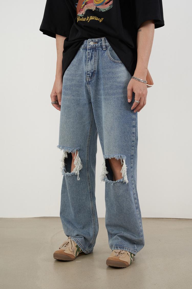 Men' Jeans Double Knee Hole Retro Distressed Men' Straight Drape Trousers 2022 Solid Color Denim Pants Korean Loose TideMen, Blue
Men' Jeans Double Knee Hole Retro Distressed Men' Straight Drape Trousers 2022 Solid Color Denim Pants Korean Loose TideMen, Blue