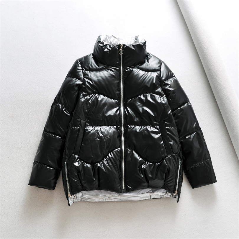 Women Winter Parkas Shiny Fabric Jackets Thick Warm Down Cotton Coats Solid Parkas Zipper Padded Pocket Cold Outwear 200928