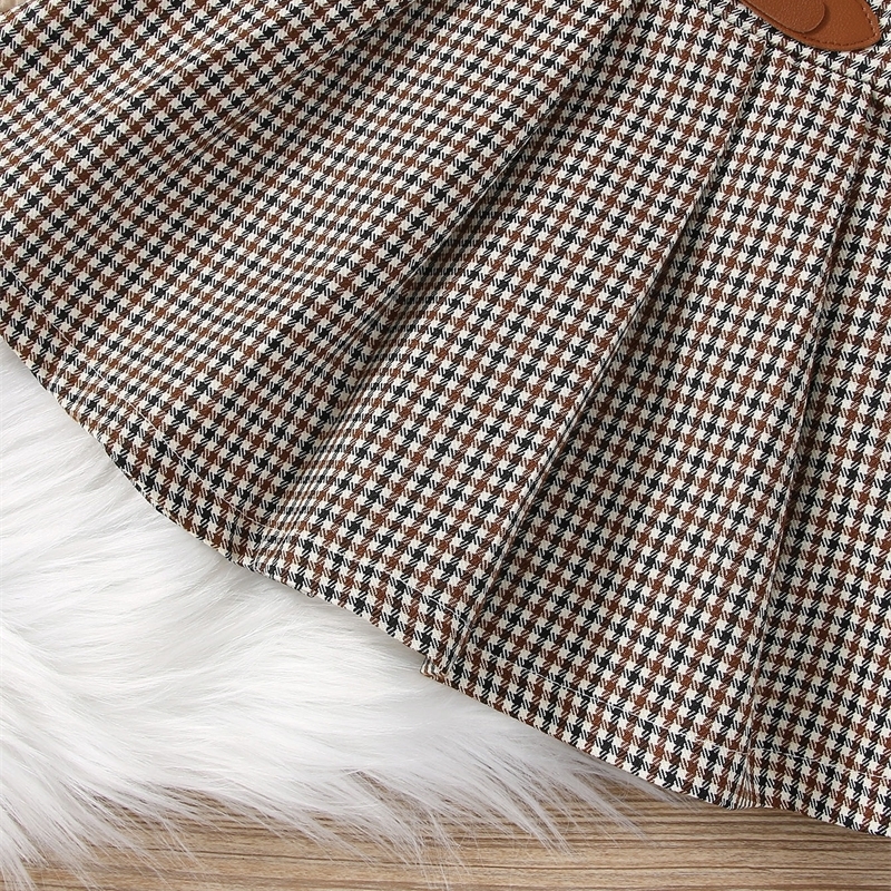 Girls Rib-knit High Neck Tee & Plaid Pleated Skirt SHE