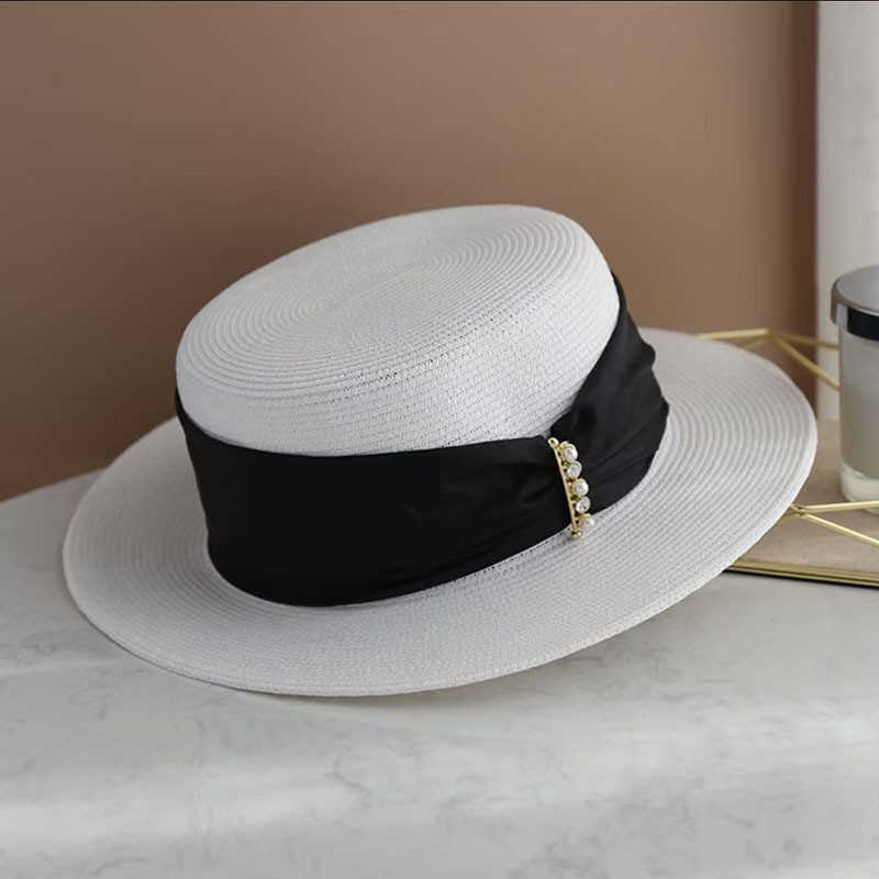 Summer women casual wide ribbon straw Pearls Flat Sun protection hat Outdoor leisure cap for travel, Beige
Summer women casual wide ribbon straw Pearls Flat Sun protection hat Outdoor leisure cap for travel, Beige