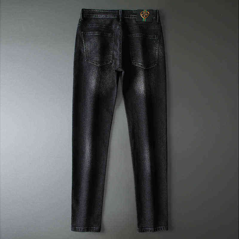 Winter Autumn Fashion Jeans Men's Korean Version Elastic Slim Fit Little Feet Bee Embroidered Pants