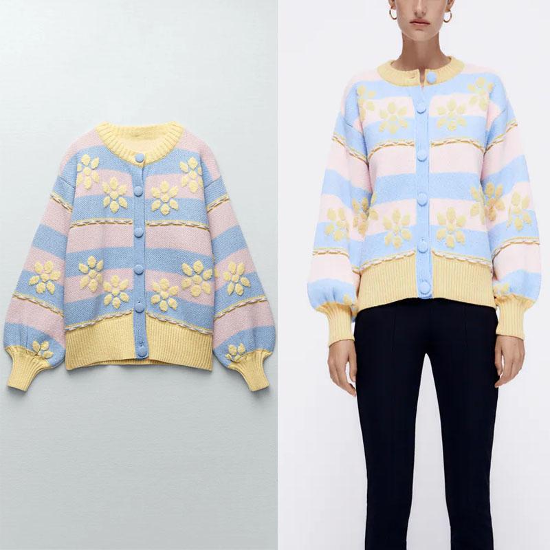 Women's Knits & Tees 2022 Flower Jacquard Cardigan Women Long Puff Sleeve Striped Knit Sweater Female Front Button Up Egegant Fitted Knitted, White
Women's Knits & Tees 2022 Flower Jacquard Cardigan Women Long Puff Sleeve Striped Knit Sweater Female Front Button Up Egegant Fitted Knitted, White