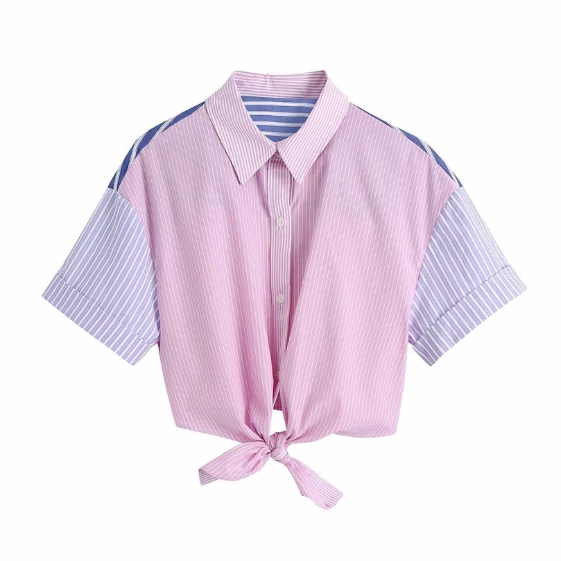 Women Cropped Shirt Striped Short Sleeves Knot Detail Patchwork Elegant Fashion Chic Lady Woman Shirt Tops 210709, As picture
Women Cropped Shirt Striped Short Sleeves Knot Detail Patchwork Elegant Fashion Chic Lady Woman Shirt Tops 210709, As picture