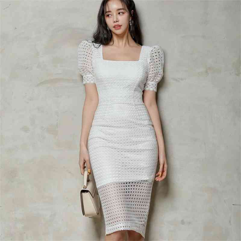Summer Lace Hollow out Bodycon Dress Korea Women Elegant Square Collar Puff Sleeve OL Work Party Vestidos 210526, Black
Summer Lace Hollow out Bodycon Dress Korea Women Elegant Square Collar Puff Sleeve OL Work Party Vestidos 210526, Black