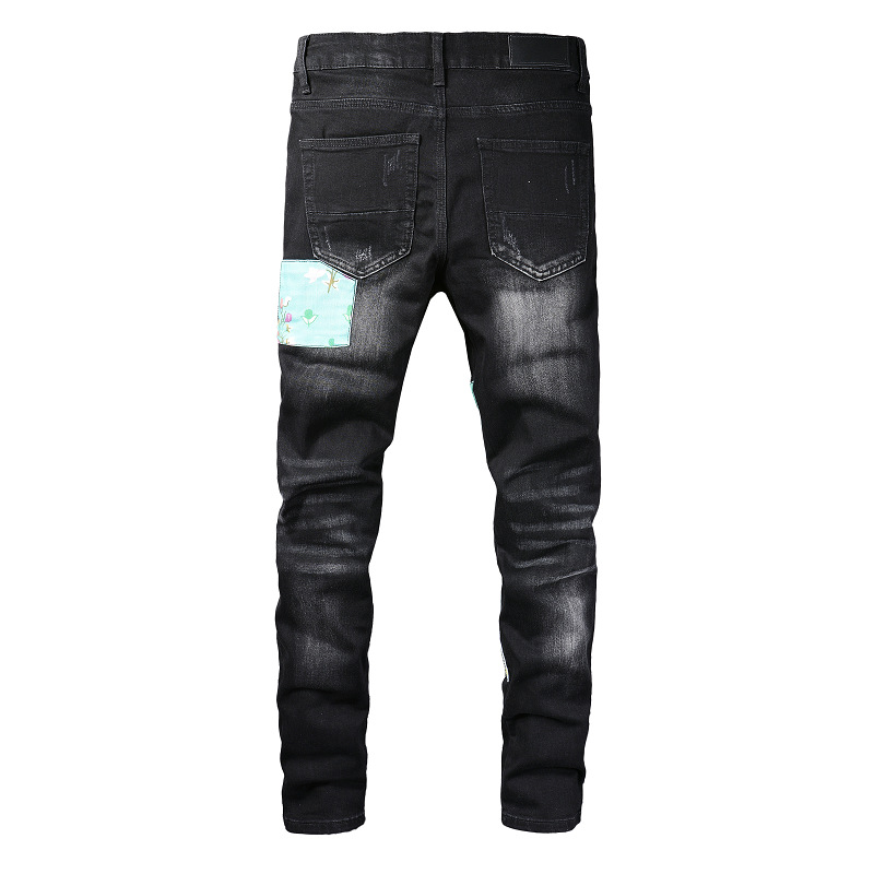 High street trend jeans young men's high craft ripped patch color line stretch slim fit jeans, Blue
High street trend jeans young men's high craft ripped patch color line stretch slim fit jeans, Blue