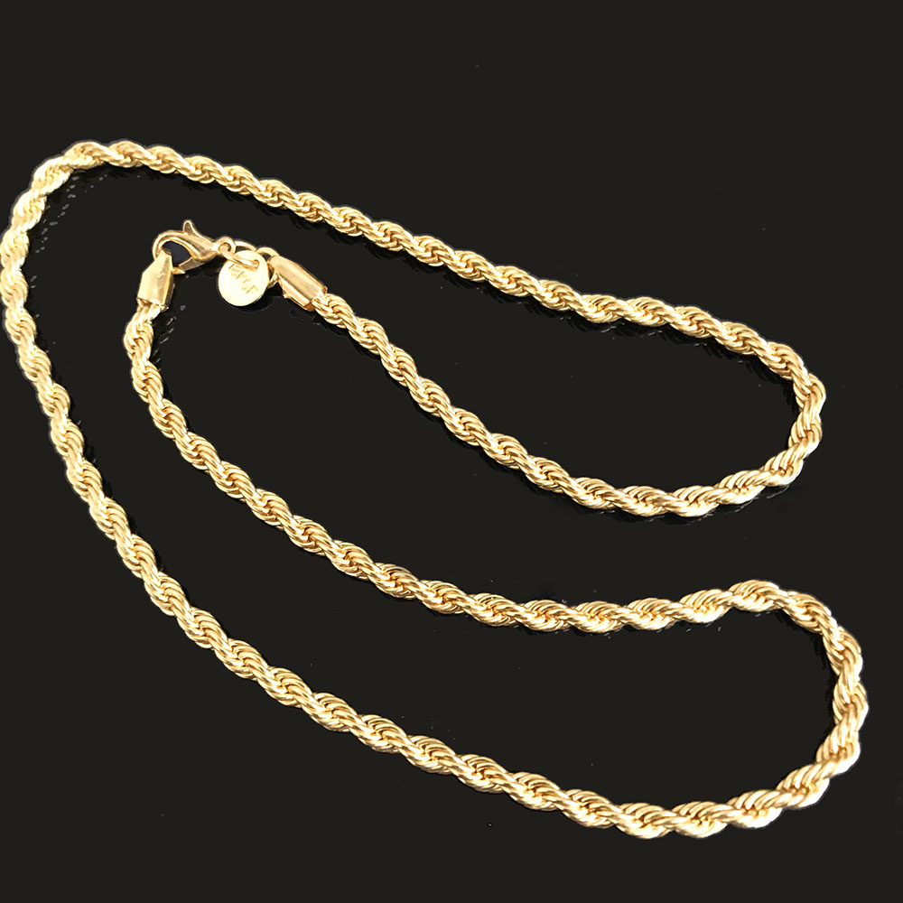 4MM Metal 18K Gold Plated Metal Cooper Woved Rope Chain Necklace for Men Women Nice Jewelry Gift 16 18 20 inch Wholesale Price