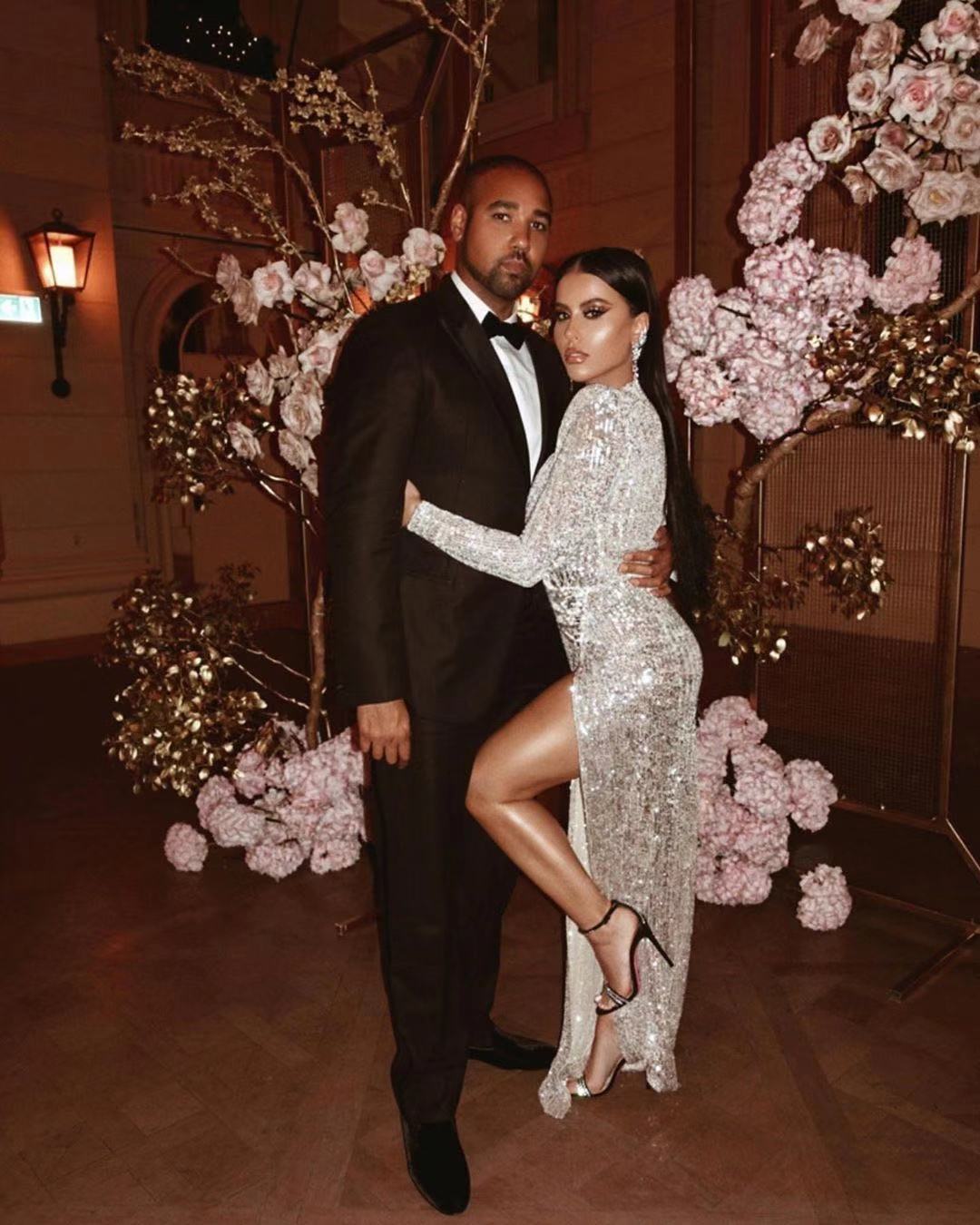 Bling Sequined Silver African Mermaid Prom Dress Deep Veck Long Sleeve Side Split Evening Dresses Birthday Party Special Occasion Gowns