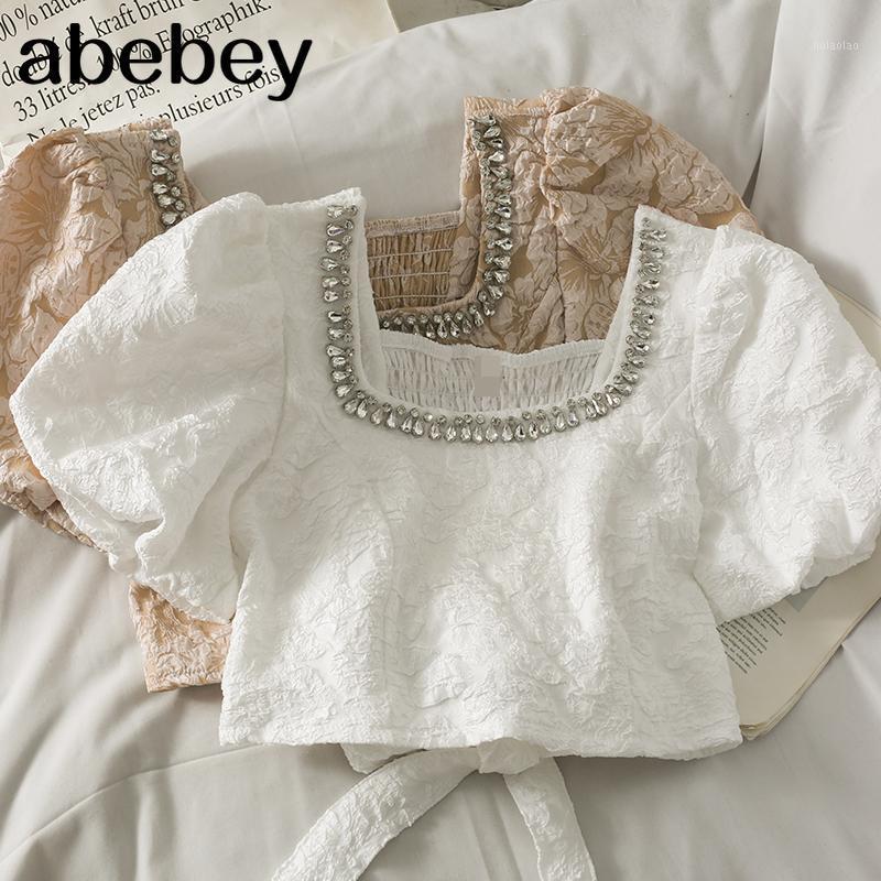 Women's Blouses & Shirts Korean Square Collar Puff Sleeve Shirt Diamonds Design Bow Bandage High Waist Short Solid Color Top 2022 Summer, Black
Women's Blouses & Shirts Korean Square Collar Puff Sleeve Shirt Diamonds Design Bow Bandage High Waist Short Solid Color Top 2022 Summer, Black