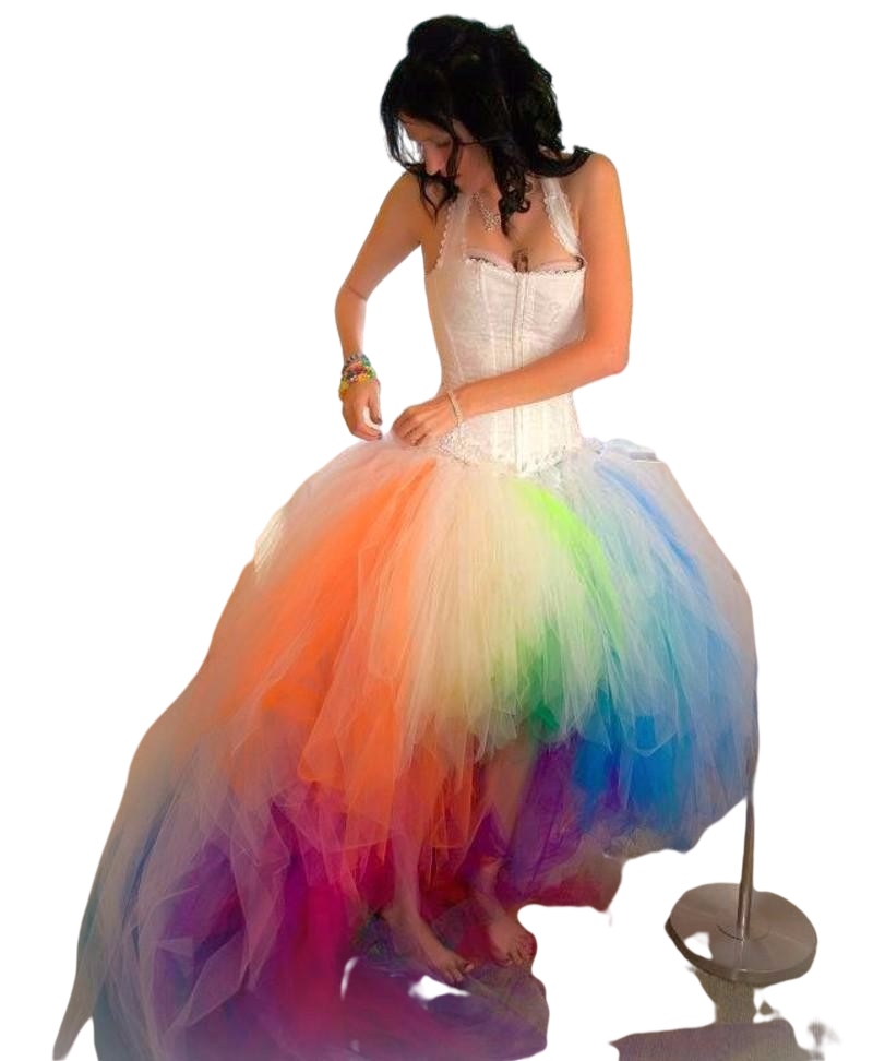 Robe De Mariage vestido de noiva Multi Colored Amazing Wedding Dresses rainbow Halter Tulle lace-up corset high low Bride Dress