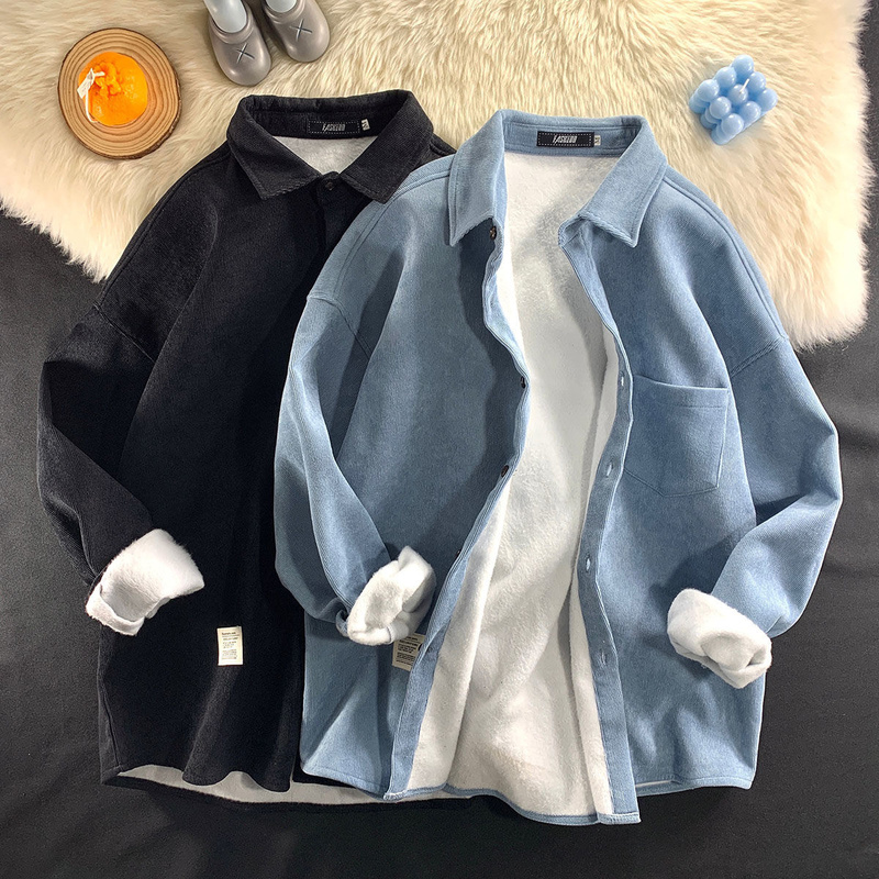 Privathinker Corduroy Fleece Thicken Mens Autumn Winter Shirts Loose Warm Long Sleeve Casual Blouse Fashion Male Cardigan 220322