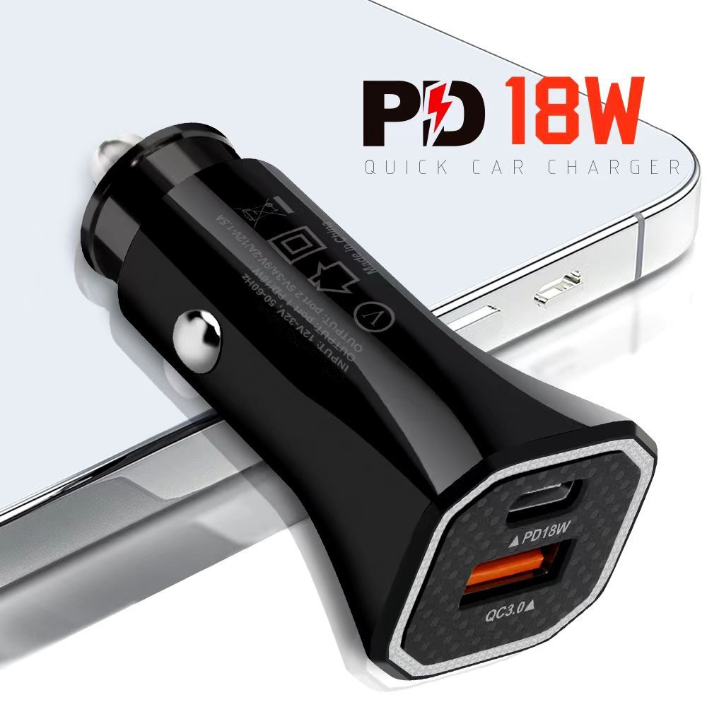 18W Car Charger QC 3.0 USB Type C Dual Port PD Fast Charging Phone Charger For iPhone Samsung S8 Multi-interface, Black
18W Car Charger QC 3.0 USB Type C Dual Port PD Fast Charging Phone Charger For iPhone Samsung S8 Multi-interface, Black