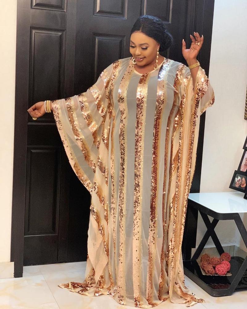 Dashiki Striped Abaya 2 Pieces Set Robe Long Muslim Dress Ethnic Clothing Plus Size African Dresses For Women Sequins Patchwork Africa Cloth