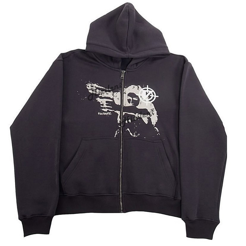Anime print Gothic Streetwear Long Sleeve Black Zip Hoodie Y2k Grunge clothes Sweatshirt Korean Fashion Punk Sport Coat Pullover 220810