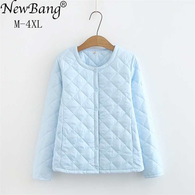 NewBang 4XL Plus Size Lightweight Cotton Coat Women Winter Warm Liner Collarless Coat With Zipper Female Slim Jackets 200928