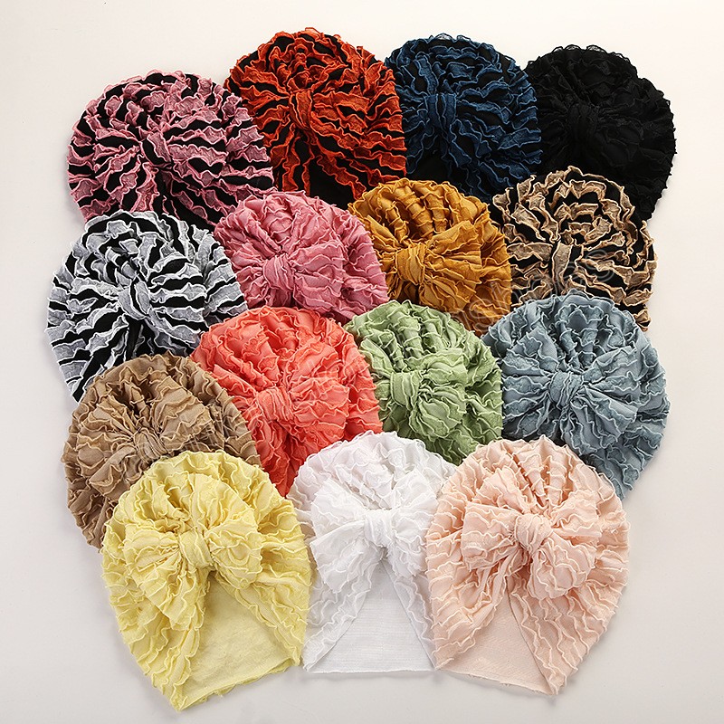 Sweet Baby Girl Fold Hat Newborn Bow Headwrap Solid Color Nylon Kids Toddler Cap Bowknot Baby Beanie