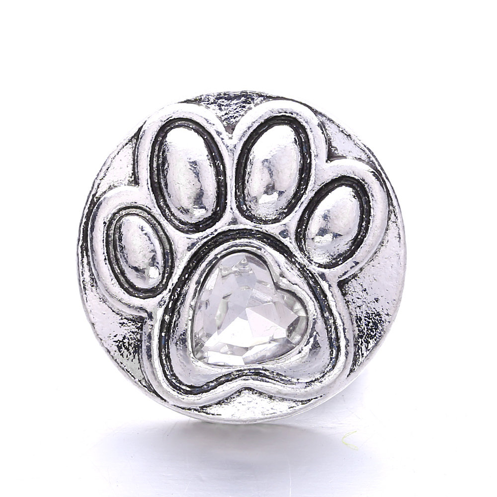 Dog's Paw Shape Crystal Snap Button Clasps Jewelry findings Rhinestone 18mm Metal Snaps Buttons DIY Necklace Bracelet jewelery
