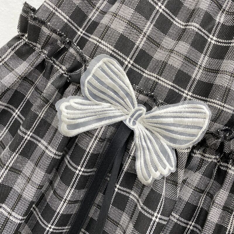 HOUZHOU Kawaii Gothic Lolita Plaid Skirt Women Goth Bow Black High Waist A-line Mini Skirts Japanese Style Harajuku Soft Girl 220317