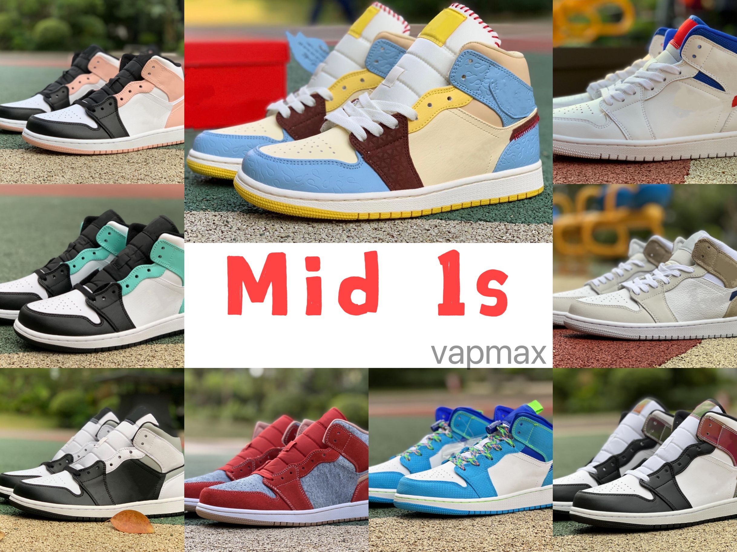 Newest Collection Mid 1s Basketball Shoes Vapmax Multicolor Crimson Tint Denim lsland green Fearless Maison Heat Reactive University red men women sports Sneakers