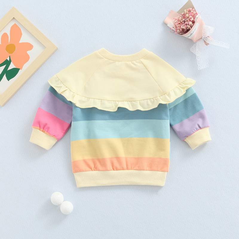 Hoodies & Sweatshirts Kids Sweater Rainbow Stripe Round Neck Long Sleeve Ruffle 220823