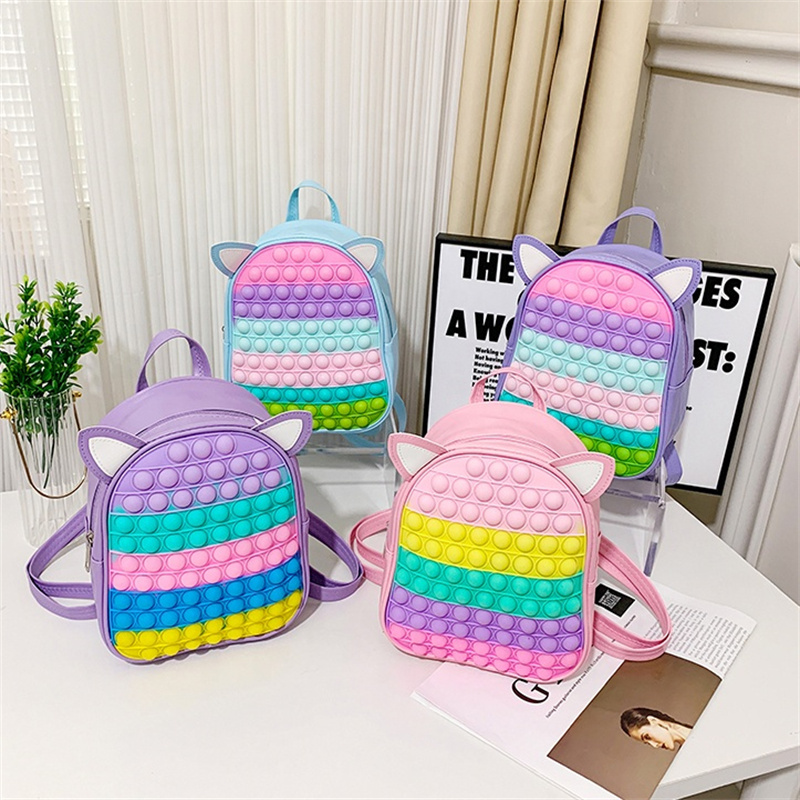 Rainbow Backpacks Adjustable Shoulder School Back Pack Bag Girls Boys Poppings Toys Fidget Its School Backpack Bags