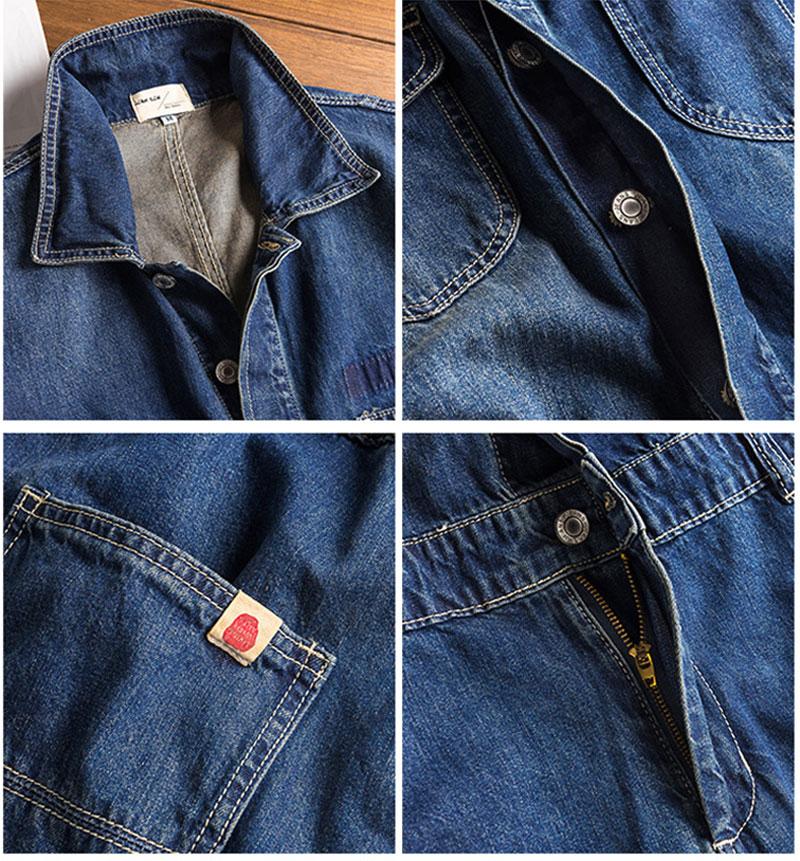 Men's Jeans Spring And Autumn Overalls Men's Denim Jumpsuits Long Sleeve Lapel Loose Blue Cargo Pants Fashion Workwear TrousersMen's